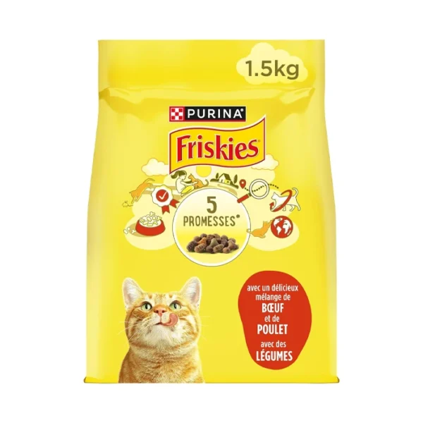 Friskies Croquettes pour Chat Adulte Bœuf Poulet Légumes 1,5 kg