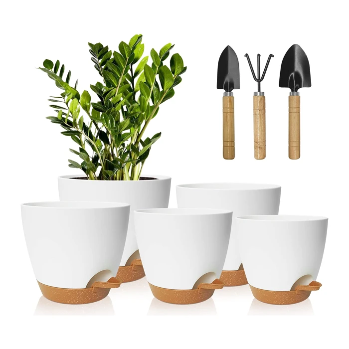 Pots de Fleurs Plastique Auto-Arrosants - 5 Pcs 12.7-17.8 cm